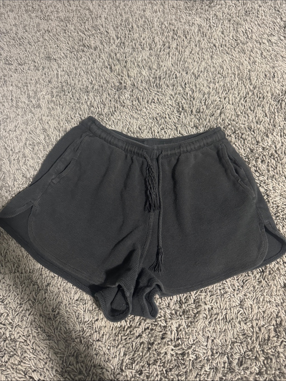 Brandy Melville Black Waffle Knit Drawstring Shorts